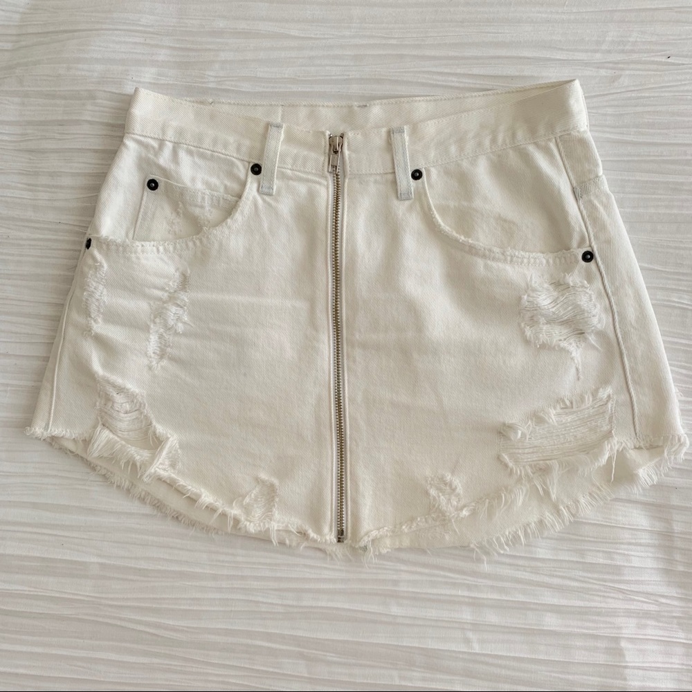 White Zip Up Jean Mini Skirt